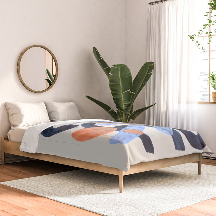 Midcentury Modern Minimalist Funky Cool Tribal Pattern Paynes Grey Pastel Blue Tan Shapes by Ejaaz Haniff Comforter Gallery Image 2
