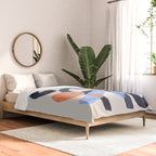 Midcentury Modern Minimalist Funky Cool Tribal Pattern Paynes Grey Pastel Blue Tan Shapes by Ejaaz Haniff Comforter Gallery Image 2