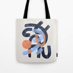 Midcentury Modern Minimalist Funky Cool Tribal Pattern Paynes Grey Pastel Blue Tan Shapes by Ejaaz Haniff Tote Bag Gallery Image 1