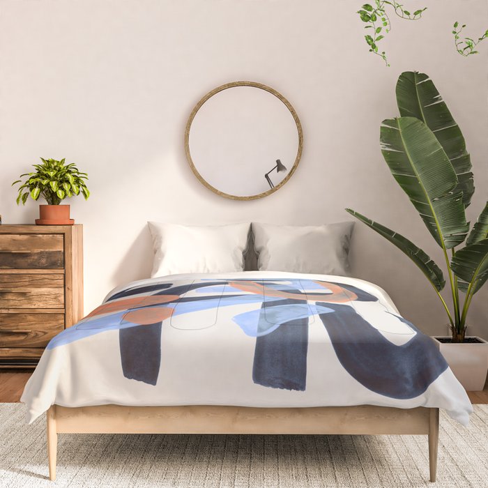 Midcentury Modern Minimalist Funky Cool Tribal Pattern Paynes Grey Pastel Blue Tan Shapes by Ejaaz Haniff Comforter Gallery Image 3