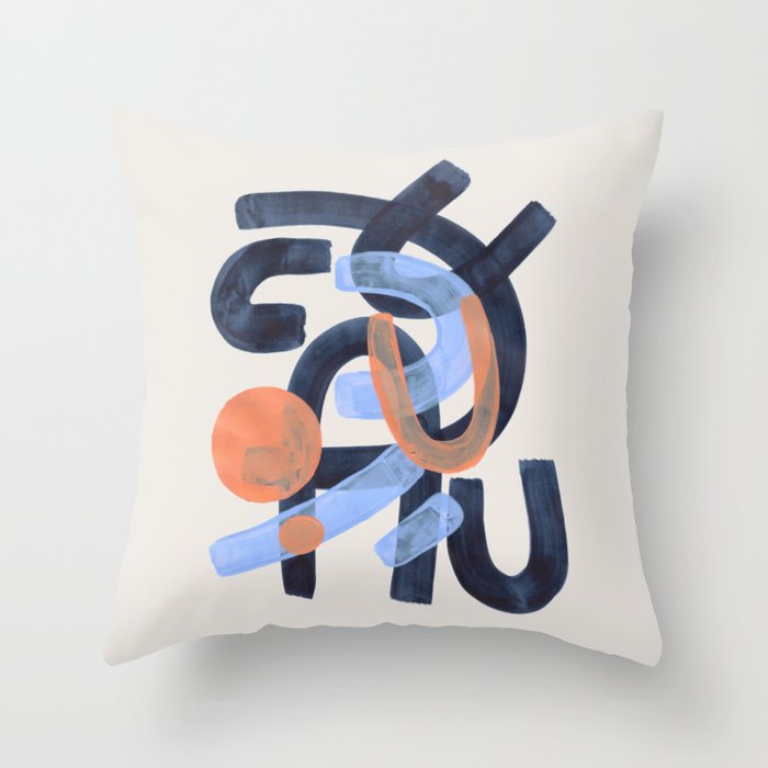Midcentury Modern Minimalist Funky Cool Tribal Pattern Paynes Grey Pastel Blue Tan Shapes by Ejaaz Haniff Throw Pillow Gallery Image 6