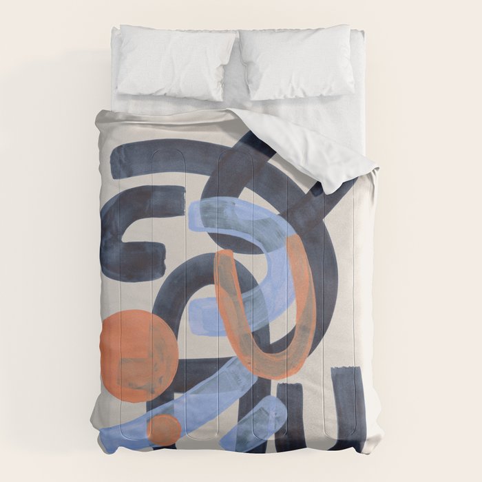 Midcentury Modern Minimalist Funky Cool Tribal Pattern Paynes Grey Pastel Blue Tan Shapes by Ejaaz Haniff Comforter Gallery Image 6