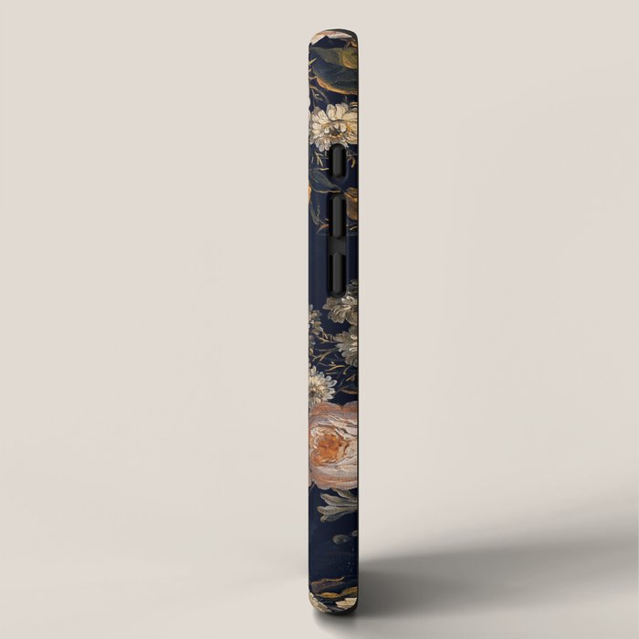 Antique Botanical Peach Roses And Chamomile Midnight Garden iPhone Case Gallery Image 2