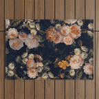 Antique Botanical Peach Roses And Chamomile Midnight Garden Outdoor Rug Gallery Image 1