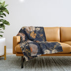 Antique Botanical Peach Roses And Chamomile Midnight Garden Throw Blanket Gallery Image 1