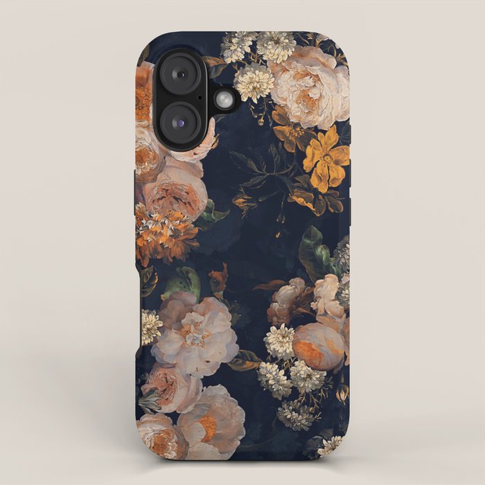 Antique Botanical Peach Roses And Chamomile Midnight Garden iPhone Case Gallery Image 1