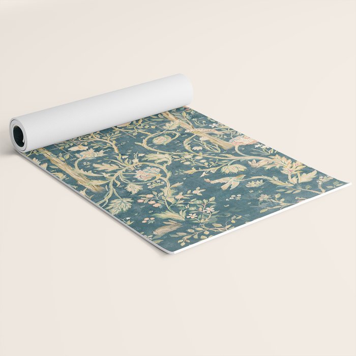 William Morris Melsetter Trellis Teal Botanical Birds Art Yoga Mat Gallery Image 2