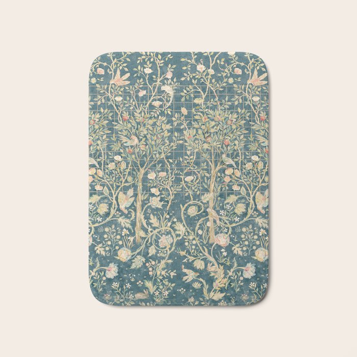 William Morris Melsetter Trellis Teal Botanical Birds Art Bath Mat Gallery Image 1