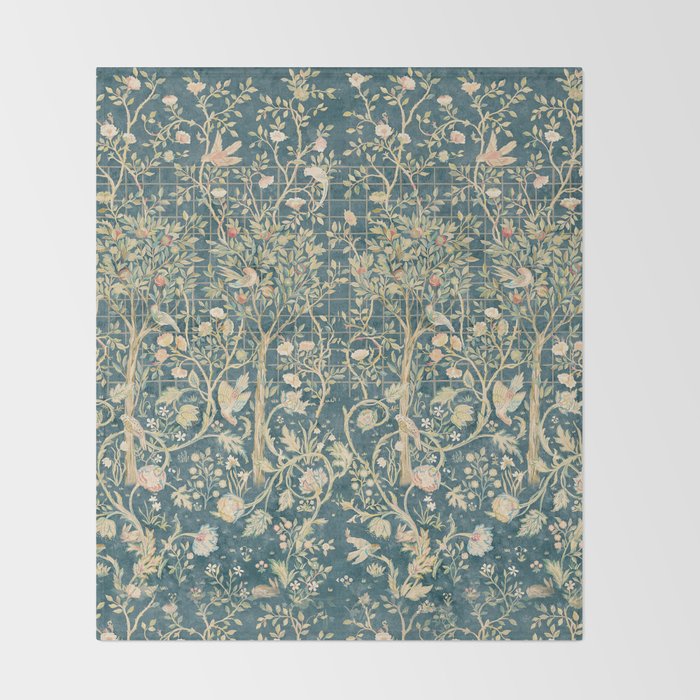 William Morris Melsetter Trellis Teal Botanical Birds Art Throw Blanket Gallery Image 2