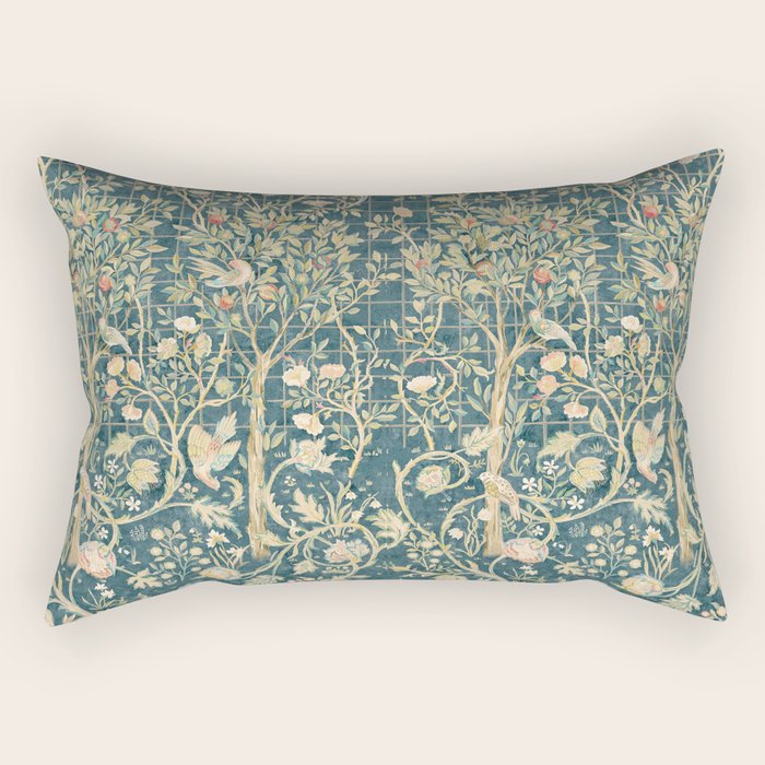 William Morris Melsetter Trellis Teal Botanical Birds Art Rectangular Pillow Gallery Image 2