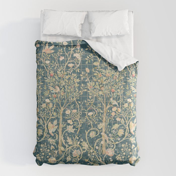 William Morris Melsetter Trellis Teal Botanical Birds Art Comforter Gallery Image 6