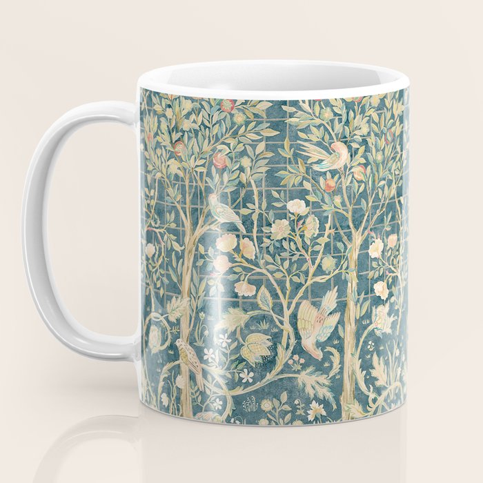 William Morris Melsetter Trellis Teal Botanical Birds Art Coffee Mug Gallery Image 3
