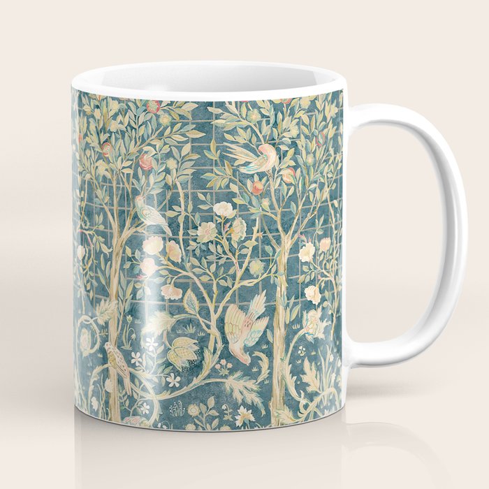 William Morris Melsetter Trellis Teal Botanical Birds Art Coffee Mug Gallery Image 1