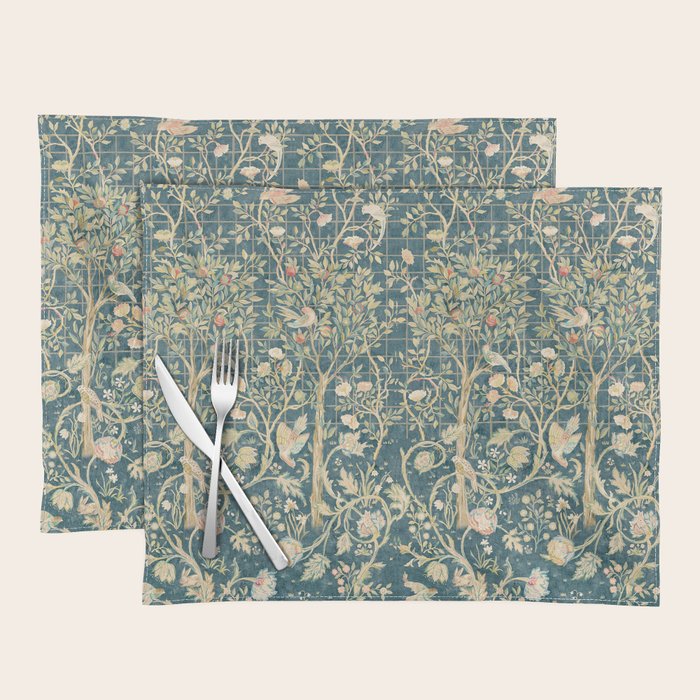 William Morris Melsetter Trellis Teal Botanical Birds Art Placemat Gallery Image 1