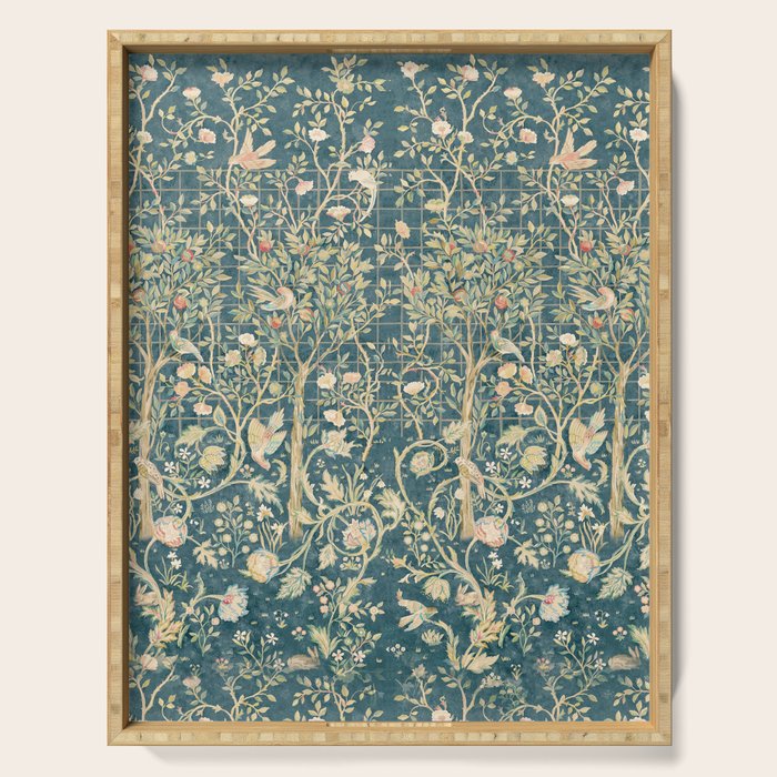 William Morris Melsetter Trellis Teal Botanical Birds Art Serving Tray Gallery Image 1