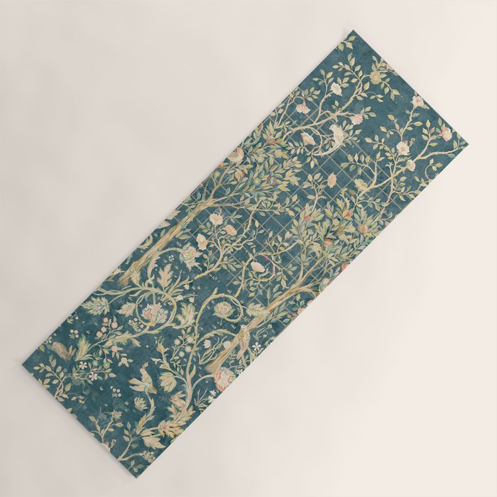 William Morris Melsetter Trellis Teal Botanical Birds Art Yoga Mat Gallery Image 1