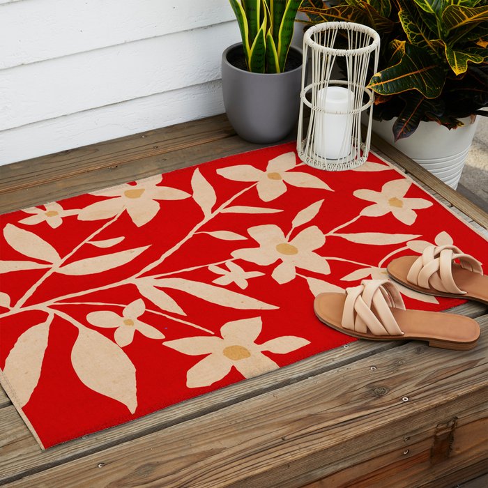 Abstract Minimal Flowers 7 Outdoor Rug Gallery Image 2