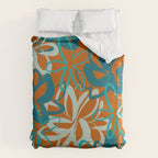 Lotus Garden Painted Floral Pattern in Celadon Orange Teal Rust Duvet Cover Gallery Image 6