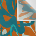 Lotus Garden Painted Floral Pattern in Celadon Orange Teal Rust Wall Tapestry Gallery Image 3