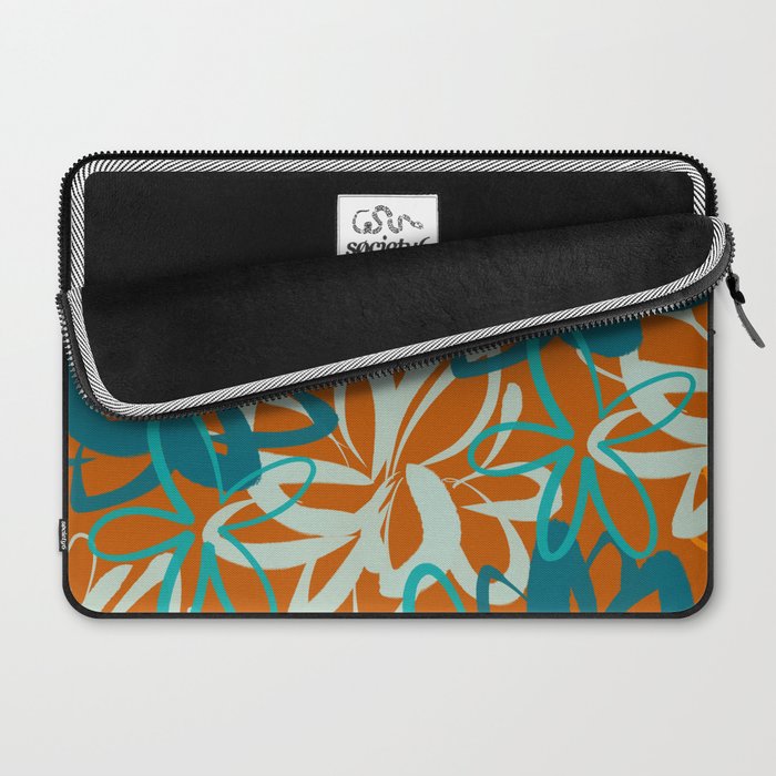 Lotus Garden Painted Floral Pattern in Celadon Orange Teal Rust Laptop Sleeve Gallery Image 2