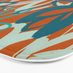 Lotus Garden Painted Floral Pattern in Celadon Orange Teal Rust Bath Mat Gallery Image 3