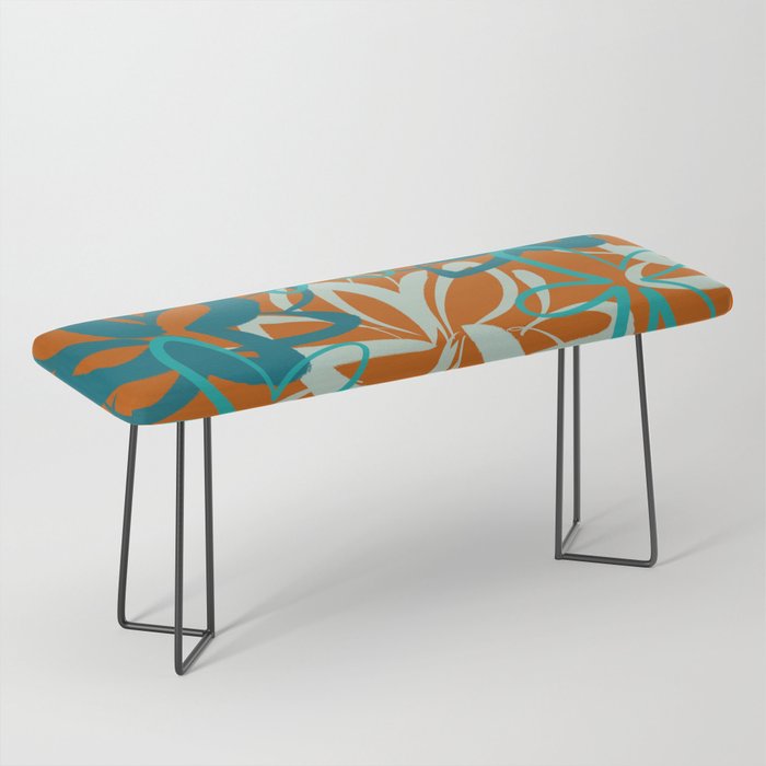 Lotus Garden Painted Floral Pattern in Celadon Orange Teal Rust Bench Gallery Image 1