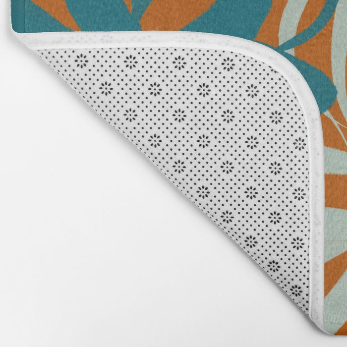 Lotus Garden Painted Floral Pattern in Celadon Orange Teal Rust Bath Mat Gallery Image 2