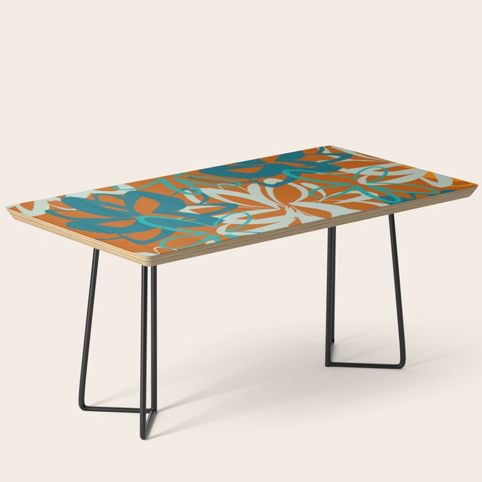 Lotus Garden Painted Floral Pattern in Celadon Orange Teal Rust Coffee Table Gallery Image 1