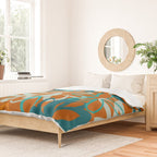 Lotus Garden Painted Floral Pattern in Celadon Orange Teal Rust Duvet Cover Gallery Image 2
