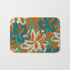 Lotus Garden Painted Floral Pattern in Celadon Orange Teal Rust Bath Mat Gallery Image 1