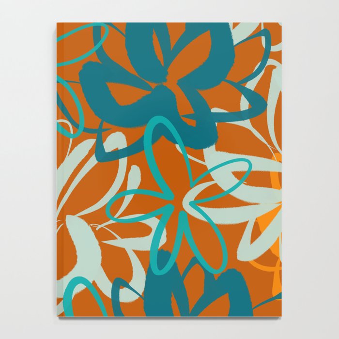 Lotus Garden Painted Floral Pattern in Celadon Orange Teal Rust Notebook Gallery Image 4