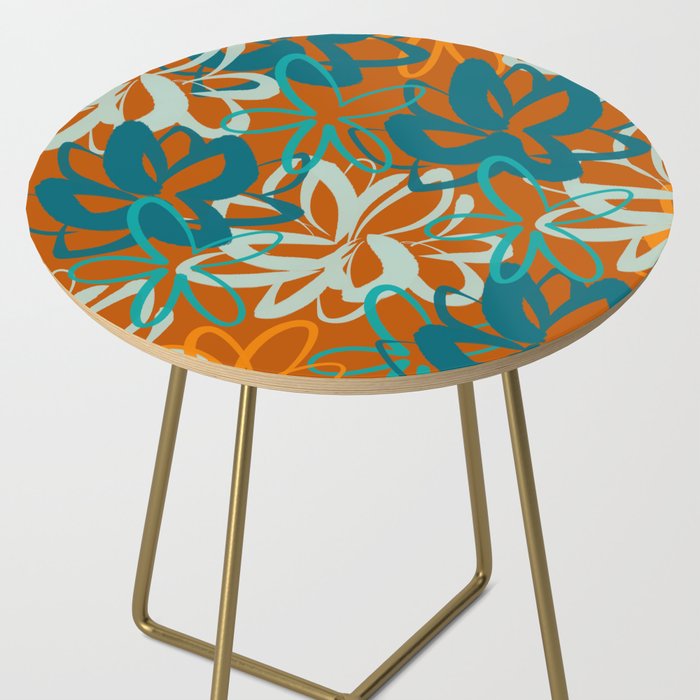 Lotus Garden Painted Floral Pattern in Celadon Orange Teal Rust Side Table Gallery Image 2