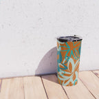 Lotus Garden Painted Floral Pattern in Celadon Orange Teal Rust Travel Mug Gallery Image 4