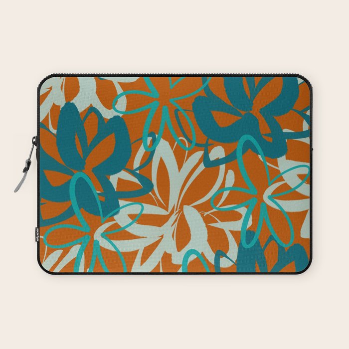 Lotus Garden Painted Floral Pattern in Celadon Orange Teal Rust Laptop Sleeve Gallery Image 1