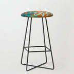 Lotus Garden Painted Floral Pattern in Celadon Orange Teal Rust Stool Gallery Image 1
