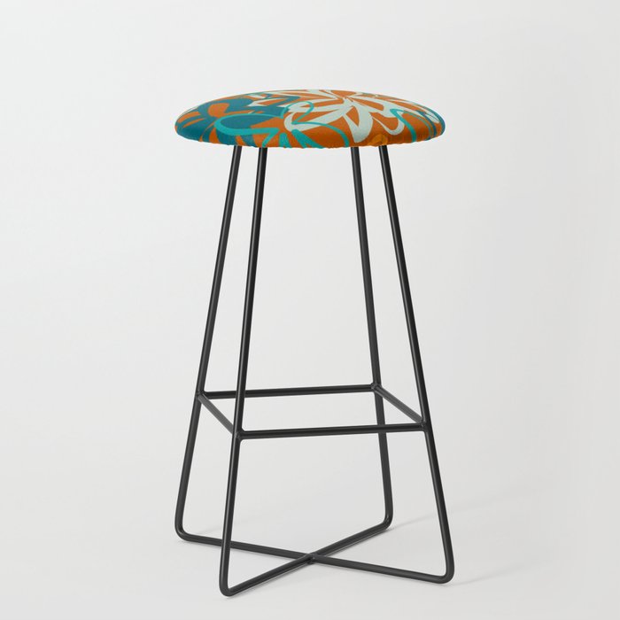 Lotus Garden Painted Floral Pattern in Celadon Orange Teal Rust Stool Gallery Image 1