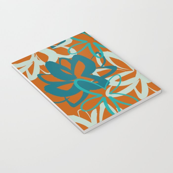 Lotus Garden Painted Floral Pattern in Celadon Orange Teal Rust Notebook Gallery Image 3