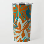 Lotus Garden Painted Floral Pattern in Celadon Orange Teal Rust Travel Mug Gallery Image 1