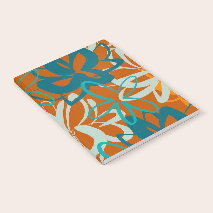 Lotus Garden Painted Floral Pattern in Celadon Orange Teal Rust Notebook Gallery Image 2