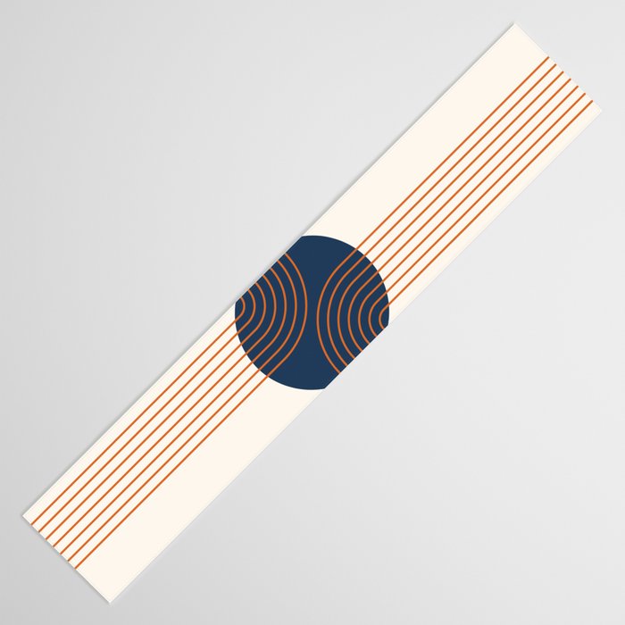 Mid Century Modern Geometric 162 Sun Rainbow abstract in Navy Blue Orange Table Runner Gallery Image 3