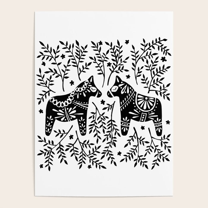 Swedish Dala Horses - Black Palette Poster Gallery Image 4
