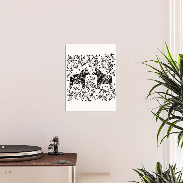 Swedish Dala Horses - Black Palette Poster Gallery Image 2