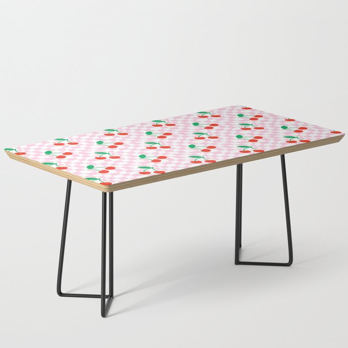 Cute pink cherry fruit checkered pattern Coffee Table Gallery Image 1