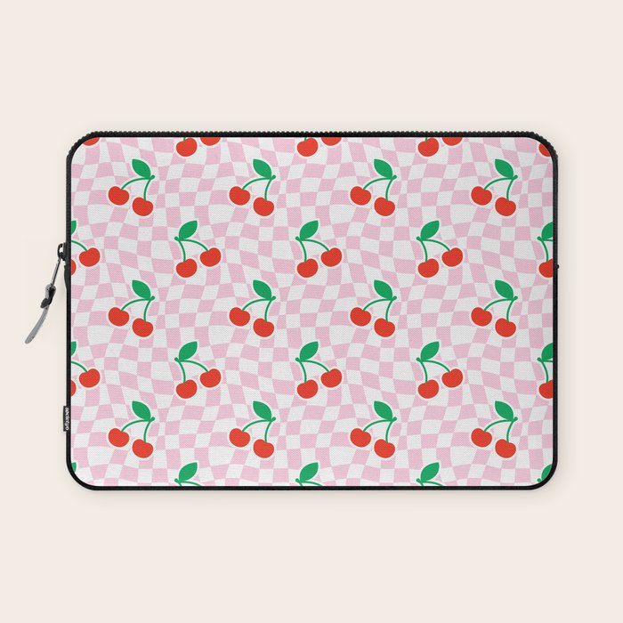 Cute pink cherry fruit checkered pattern Laptop Sleeve Gallery Image 1