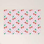 Cute pink cherry fruit checkered pattern Welcome Mat Gallery Image 1