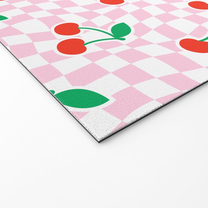 Cute pink cherry fruit checkered pattern Welcome Mat Gallery Image 2
