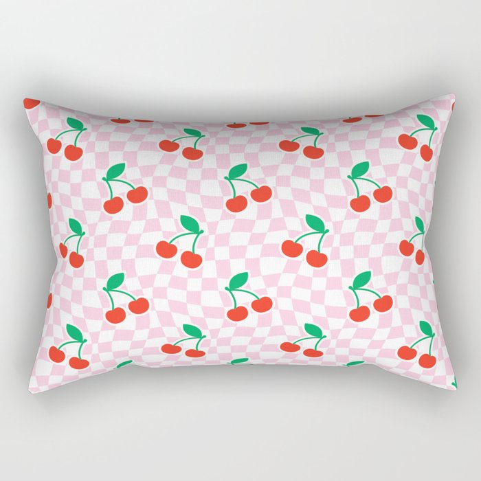 Cute pink cherry fruit checkered pattern Rectangular Pillow Gallery Image 2