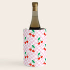 Cute pink cherry fruit checkered pattern Wine Chiller Gallery Image 2