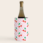 Cute pink cherry fruit checkered pattern Wine Chiller Gallery Image 3