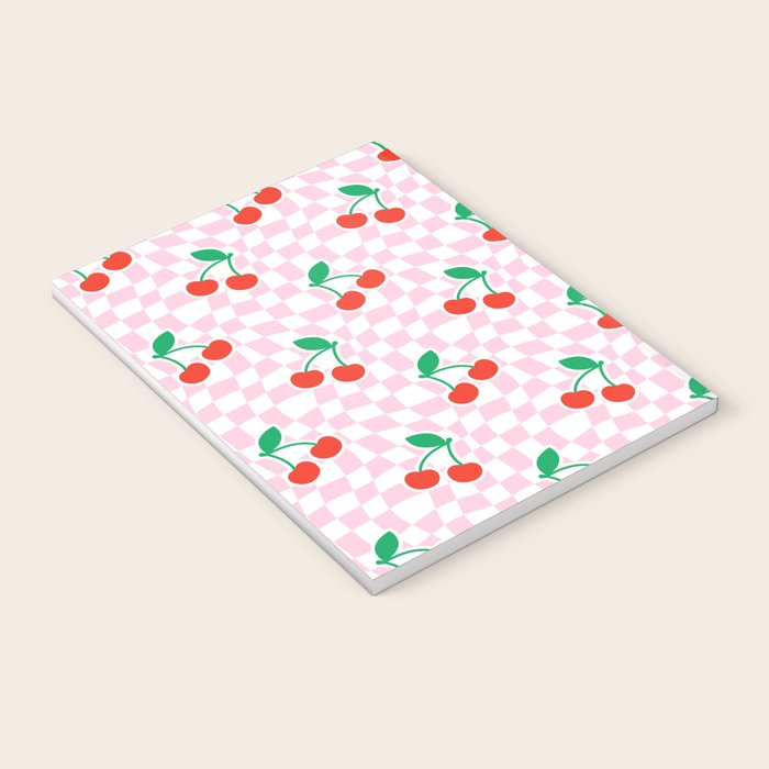 Cute pink cherry fruit checkered pattern Notebook Gallery Image 3